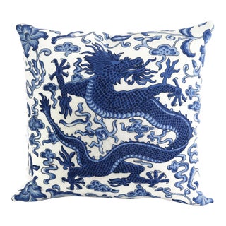 The House of Scalamandré Chi'En Dragon Pillow, Indigo For Sale