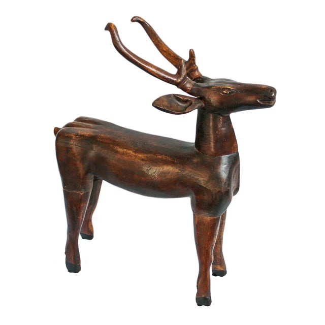 Rustic Mid 20th Century Javanese Wood Deer For Sale - Image 3 of 3