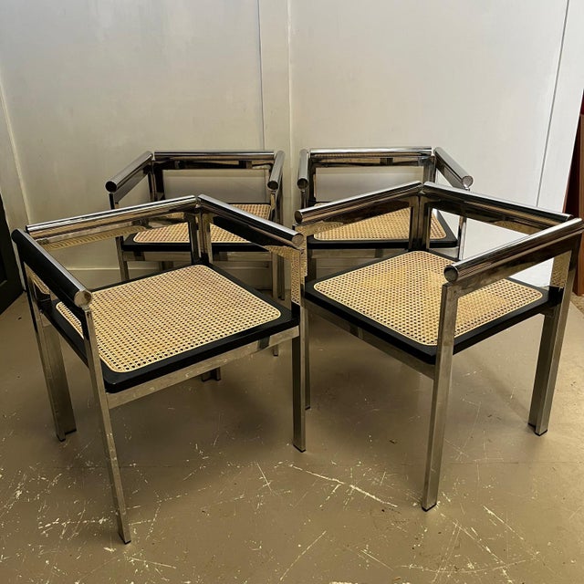 Renato Revi Chrome and Cane Chairs, 1980s, Set of 4, in Flawless conditions. Designed 1980 to 1989