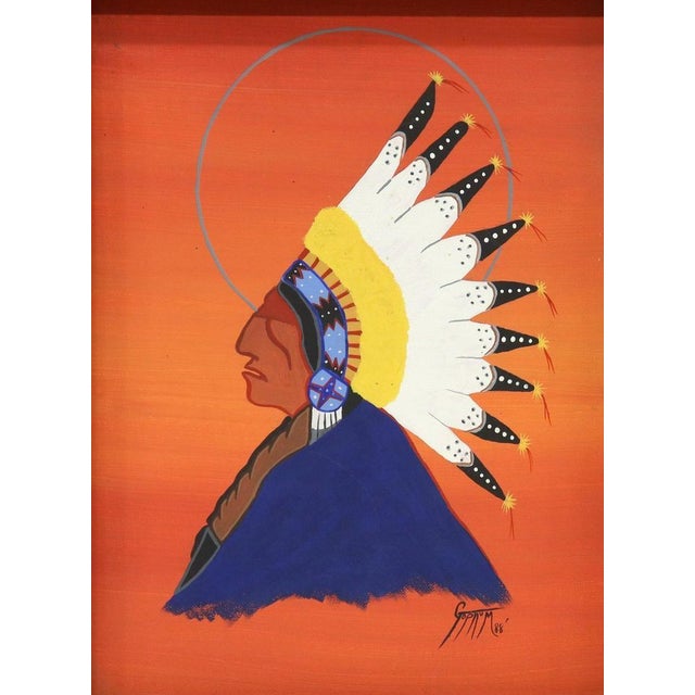 1980s Native American Original Signed Chief in Profile Painting by