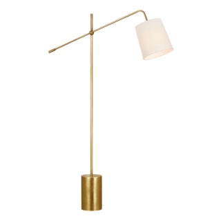 Suzanne Kasler by Visual Comfort Signature Frederick 52" Pivoting Floor Lamp in Hand-Rubbed Antique Brass with Linen Shade For Sale