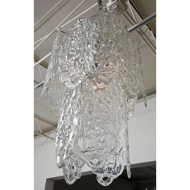 AVMazzega Vintage Murano Italian Mazzega White Glass Pretzel Pendants Chandelier With Nickel Silver Cage For Sale - Image 4 of 8