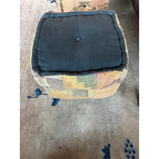 Tan Bohemian Vintage Kilim Cube Stool Pair in the Style of George Smith For Sale - Image 8 of 12