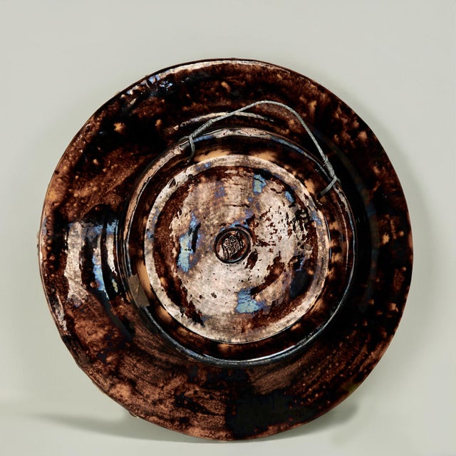 Lofty 19th century Portuguese majolica palissy ware wall plaque or plate handcrafted in earthenware decorated in whimsical...