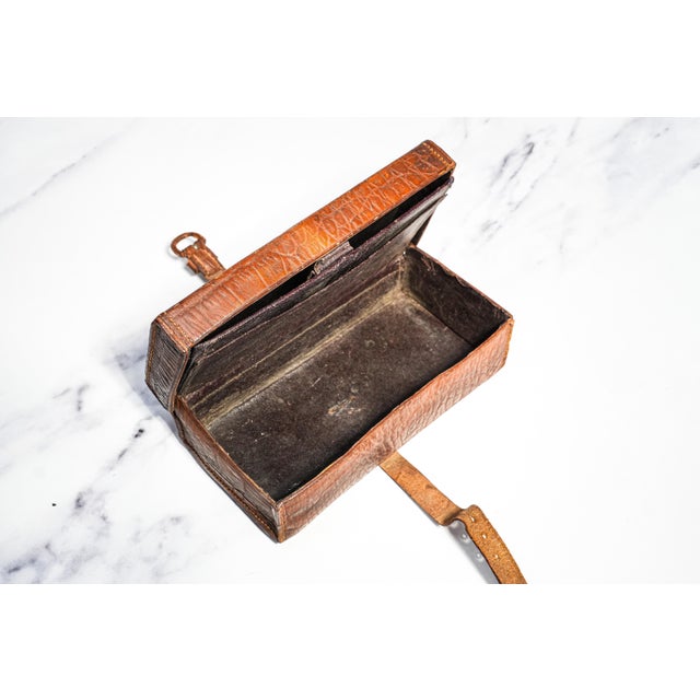 Animal Skin Wonderful Antique Victorian Leather Travel Box Embossed Pattern Gentleman's Valet Case Dressing Table Storage Home Decor For Sale - Image 7 of 13