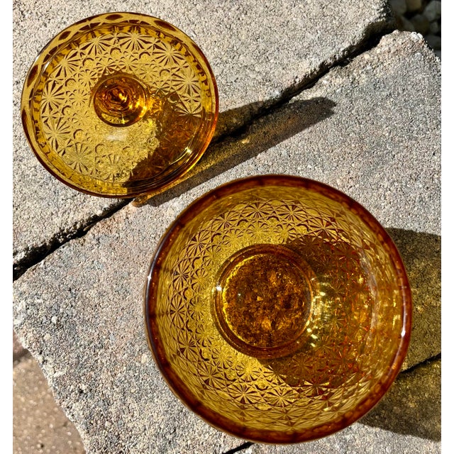 Mid 20th Century Vintage Smith Glass Daisy & Button Amber Candy Box & Lid For Sale - Image 5 of 9