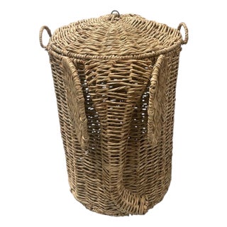 Woven Wicker Elephant Laundry Hamper With Lid For Sale