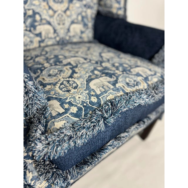 Elephant Print Wingback Chair with Fringe Trim For Sale - Image 10 of 12