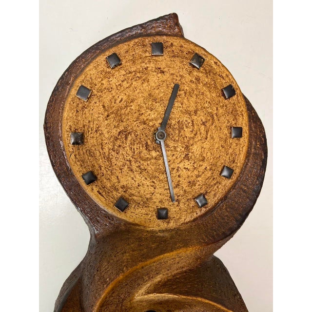 Brutalist Ceramic Stone Wall Light Sconce and Clock, 1970s For Sale - Image 4 of 18