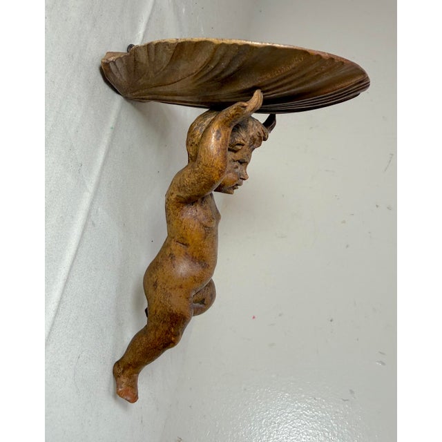 Wood Antique Hand Carved 19th Century Victorian Putti Cherub Wall Shelf Sculpture For Sale - Image 7 of 11