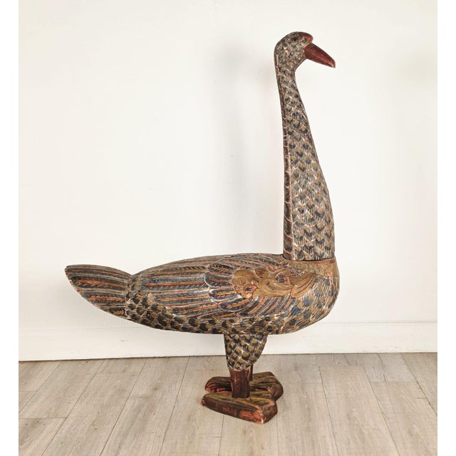 Pair of Thai Carved and Painted Wooden Geese, Circa 1900 For Sale - Image 9 of 13