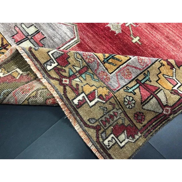 Turkish Handmade Red and Gray Wool Area Rug For Sale - Image 5 of 6