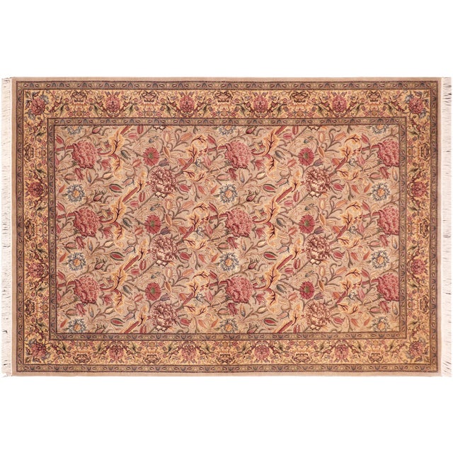 Brass Shabby Chic Floral 1990's Pak-Persian Taupe/Gold Wool Rug - 6'0'' X 9'8'' For Sale - Image 8 of 9