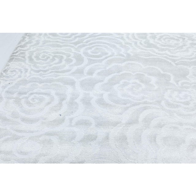 Contemporary Camelia Silver and White Handmade Silk Rug by Doris Leslie Blau For Sale - Image 4 of 6
