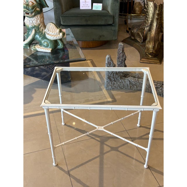 1970s Vintage Brown Jordan Calcutta Faux Bamboo Side End Table New Glass & Powdercoat For Sale - Image 5 of 11