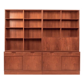 Mid-Century Danish Teak Wood Bookshelves With Dropdown Desk by Bjerringbro Møbler For Sale