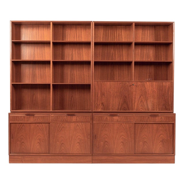 Mid-Century Danish Teak Wood Bookshelves With Dropdown Desk by Bjerringbro Møbler For Sale