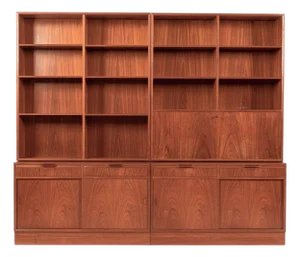 Mid-Century Danish Teak Wood Bookshelves With Dropdown Desk by Bjerringbro Møbler