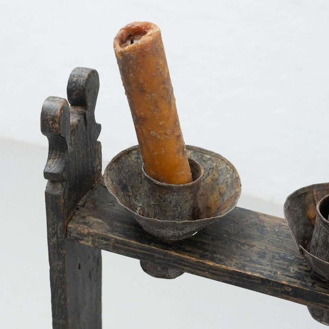 Large Spanish Hachero Candleholder in Stained Wood, 1940s For Sale - Image 6 of 14