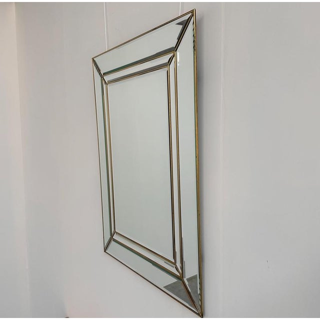 Contemporary Large Vintage Brass Beveled Wall Mirror For Sale - Image 3 of 5