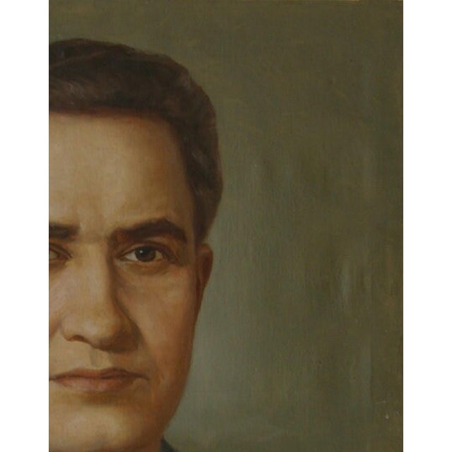 Realism Antique Male Portrait Oil Painting, Socialist Realism, Ukrainian Art 100-80 For Sale - Image 3 of 6