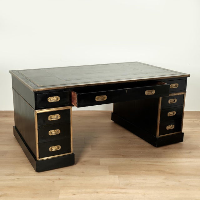 Antique English Leather Top Campaign Desk For Sale - Image 14 of 17