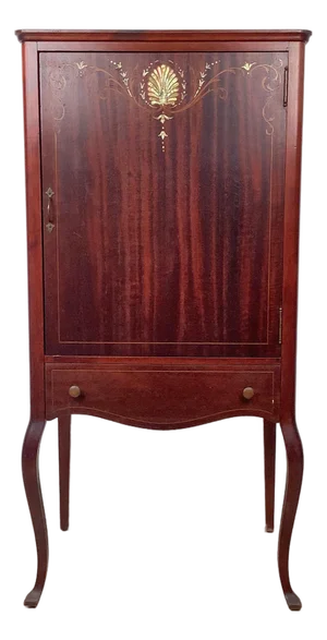 Edwardian Style Mahogany Music Cabinet — Marquetry Inlay, Cabriole Legs