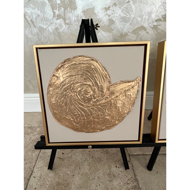 Seashell Trio Collection - Gold Metallic & Beige, Designed by Cheryl P. Kohloff For Sale - Image 4 of 6