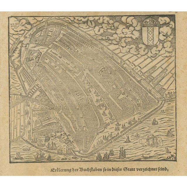 Antique Woodcut Haarlem Map by Sebastian Münster, 1575 For Sale - Image 4 of 12