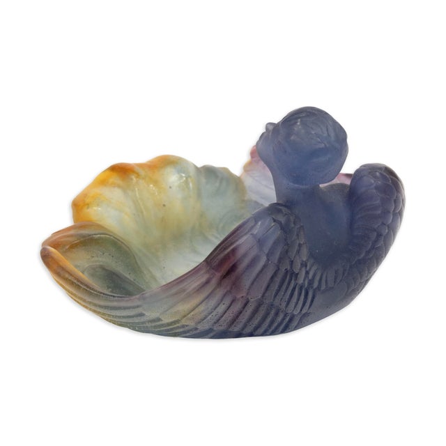 A classic pate de verre crystal glass dish by Daum France, circa 1970s, depicting a softly modeled angelic figure with...