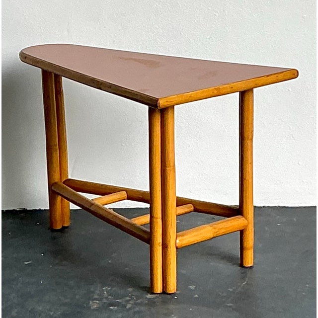 Tan Vintage 1950s Pie Slice Rattan Side Table For Sale - Image 8 of 12