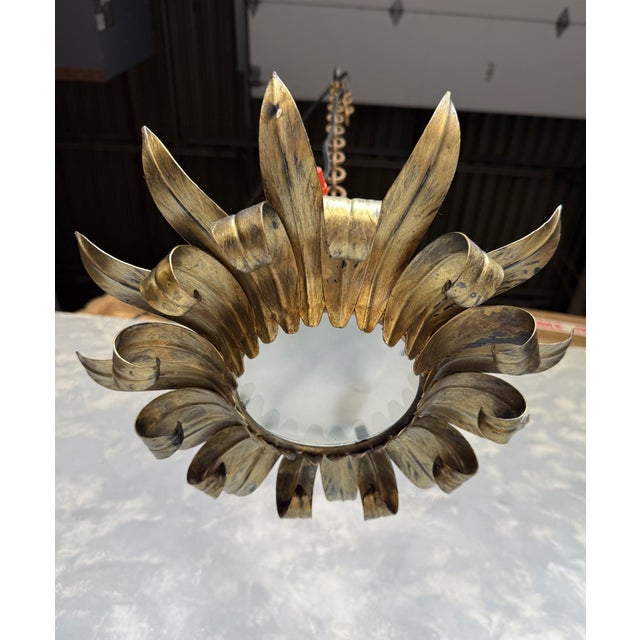 Gold Spanish Gilt-Metal 1950's Sunburst Ceiling Fixture For Sale - Image 8 of 11