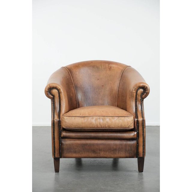 We offer this beautiful and comfortable club chair made of sheepskin leather finished with decorative nails and beautiful...