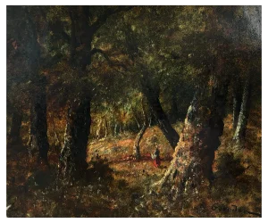 René Gourdon, Peasant Woman in the Forest, Oil on Canvas
