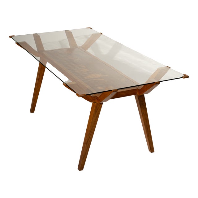 Mid-Century Italian Dining Table with Wood Inlay, 1950 For Sale