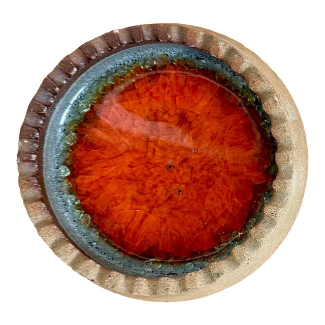 Mid Century Modern Signed Ceramic Robert Maxwell Ashtray W Blenko Glass Vintage For Sale