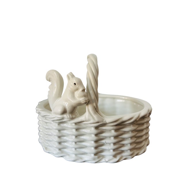 Ceramic Vintage Italian White Ceramic Squirrel Basket Bowl – Handcrafted Stoneware Candy Dish For Sale - Image 7 of 8