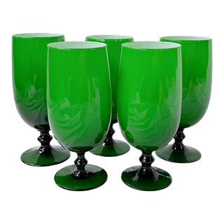 1960s Vintage Carlo Moretti Italian Green Goblets - Set of 5 For Sale