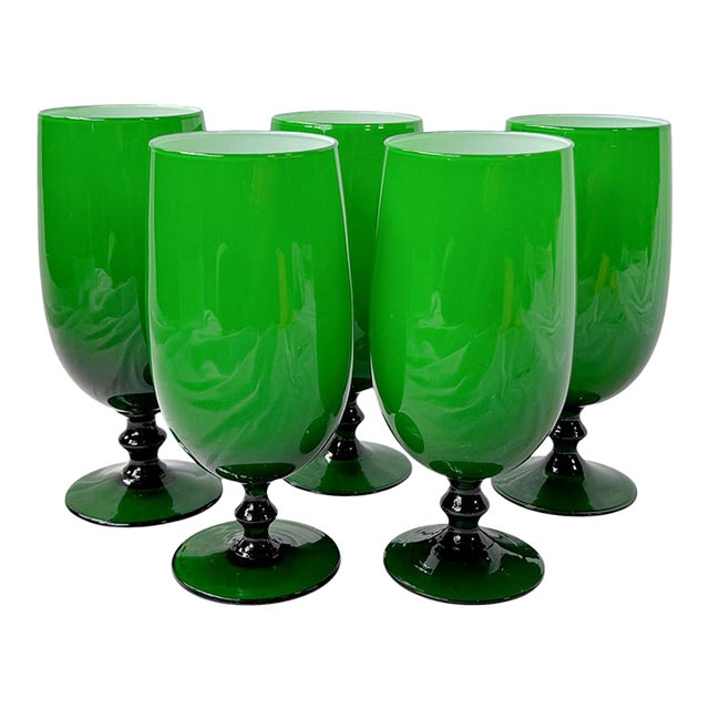 1960s Vintage Carlo Moretti Italian Green Goblets - Set of 5 For Sale