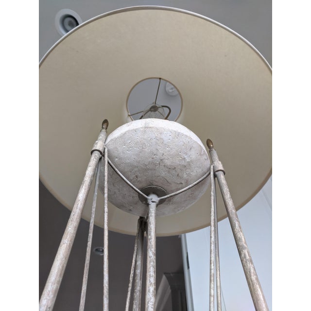 Cream Vintage Maitland Smith Neoclassical Travertine Stone Floor Lamp With Lamp Shade For Sale - Image 8 of 11