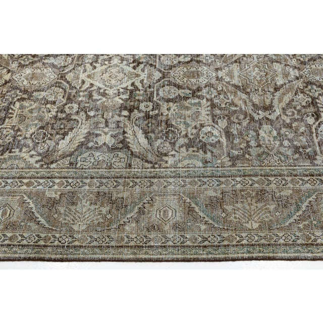 Antique Mahal Hand-Knotted Wool Rug in Neutral Mocha, Espresso, & Ice Blue For Sale - Image 4 of 12