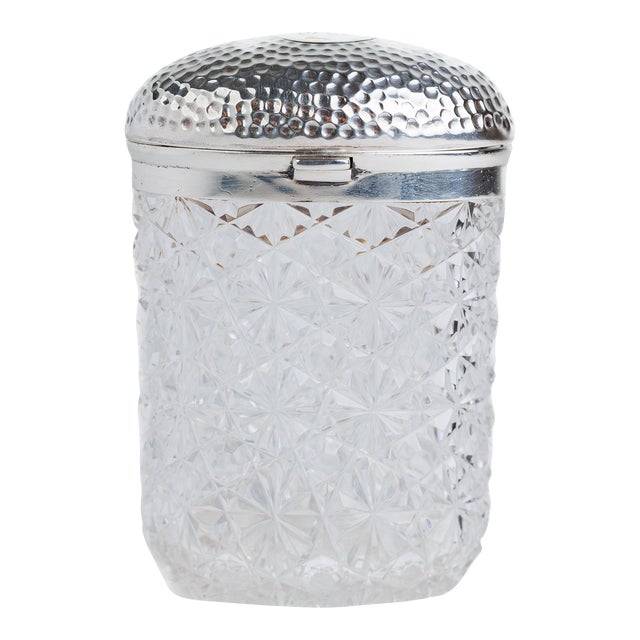 Early 20th Century Victorian Style Cut Crystal Perfume Bottle With Sterling Silver Lid For Sale