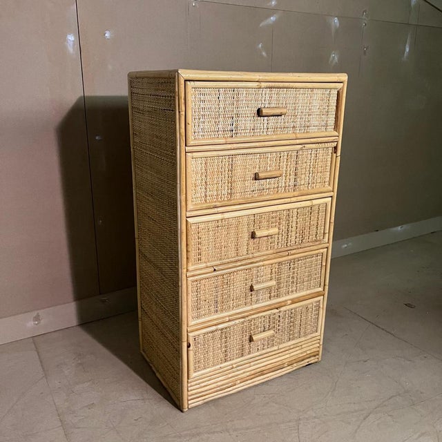 Vintage Cane and Bamboo Chest of Drawers For Sale - Image 4 of 8