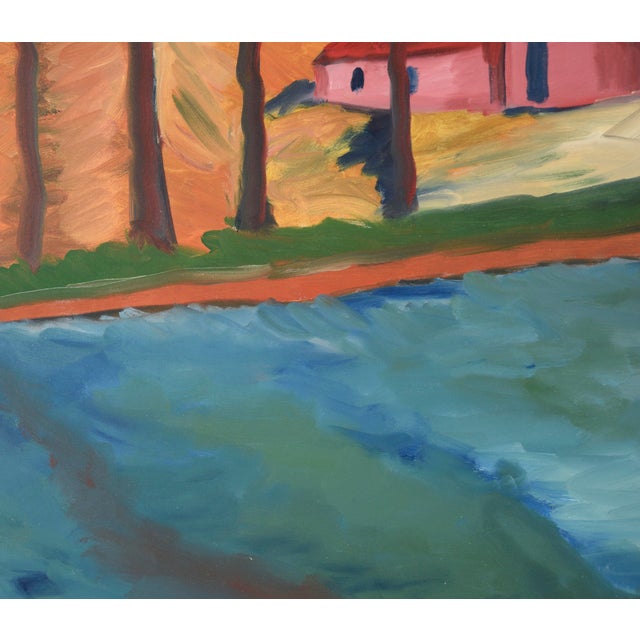 Belgian Barn by the River - Expressionist Landscape Original Oil on Canvas by Gloria Takla For Sale - Image 4 of 11