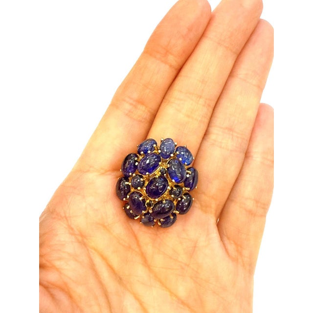 English Bochic "Orient" Vintage Blue Sapphire Vintage Cluster Ring Set 18K Gold & Silver For Sale - Image 3 of 18