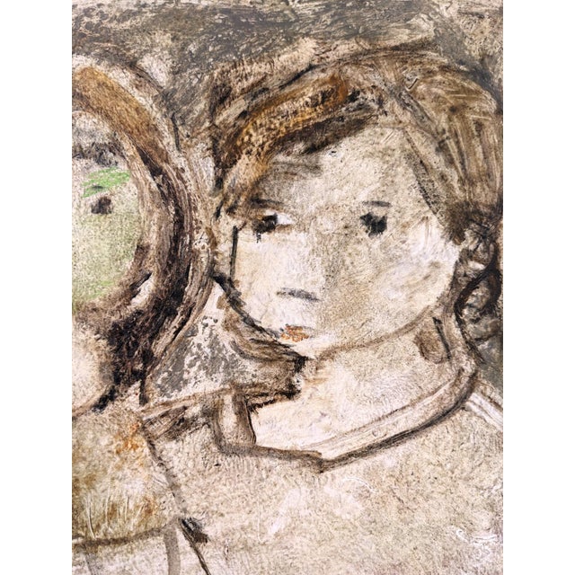 1950s Mid-Century Modern Swedish "The Children" Vintage Figurative Framed Oil Painting For Sale - Image 5 of 11
