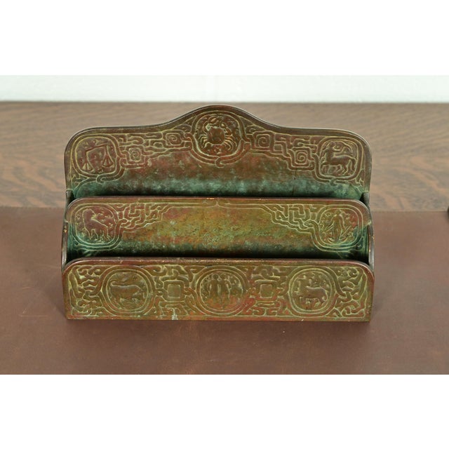 Art Deco Tiffany Studios New York Zodiac Pattern Bronze Letter Rack For Sale - Image 3 of 14