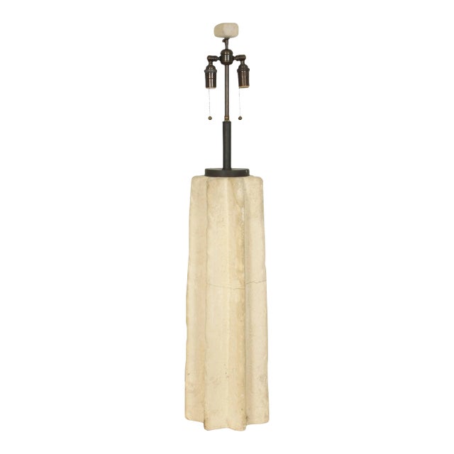 Large Fluted Rough-Hewn Stone Table Lamp For Sale