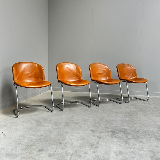 Cognac Leather Dining Chairs by Gastone Rinaldi for Thema Italy, 1970s, Set of 4 For Sale - Image 11 of 11