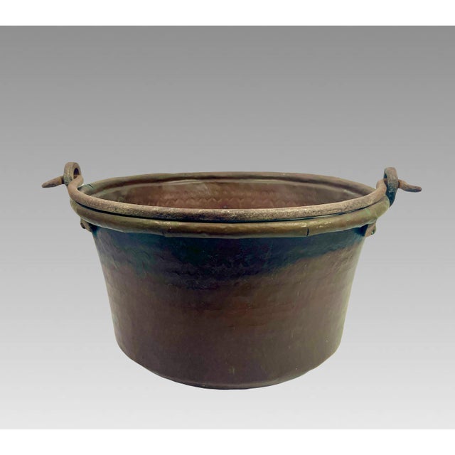 Old Antique Persian Bucket, Cauldron or Pail, Hand Chased & Hammered With Cast Iron Handle, Roll Top For Sale In Tampa - Image 6 of 12